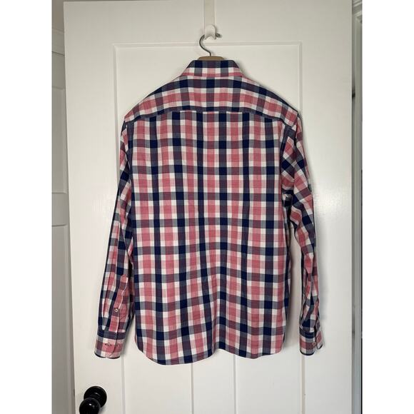 UNTUCKit Button Up Shirt Size LRG Blue Red Plaid Cotton Wrinkle Free Redaelli WF - Picture 2 of 10